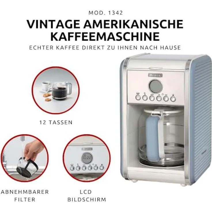 Ariete 1342 1342BL 12-Tassen-Kaffeemaschine Vintage, 2000 W, blau, Kunststoff, 2.1 liters – Bild 2