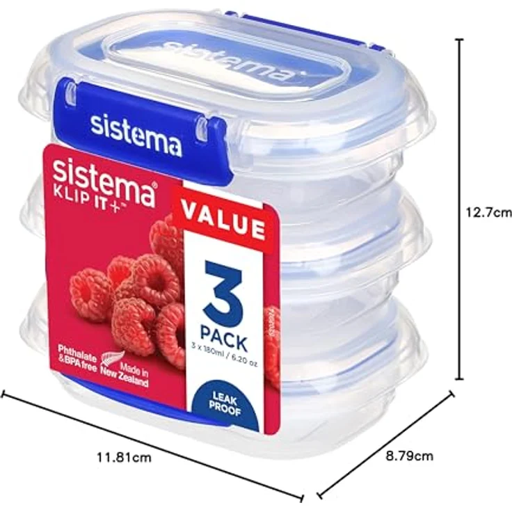Sistema KLIP IT PLUS Frischhaltedosen Set – 180 ml – auslaufsichere, stapelbare und luftdichte Vorratsdosen mit Deckel – geeignet für Kühl-/Gefrierschrank – BPA-freier Kunststoff – 3 Stück – Bild 6