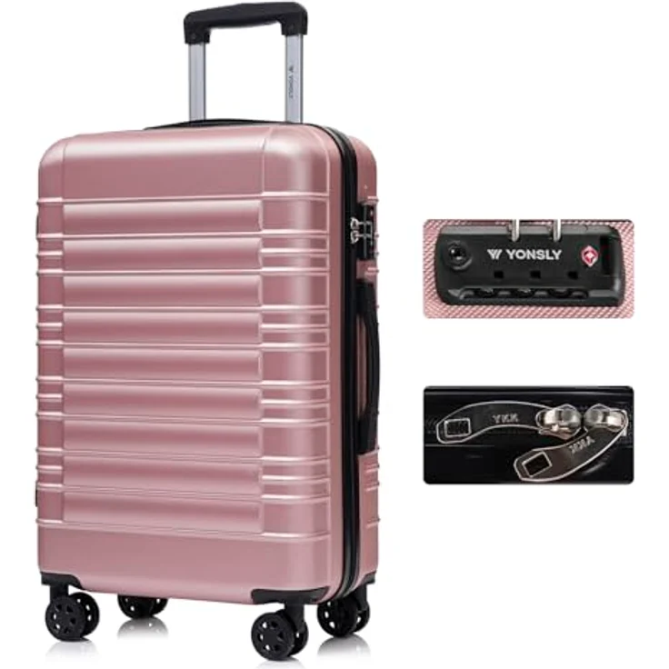 YONSLY Premium Reisekoffer Hartschale mit TSA-Schloss, YKK-Reißverschluss, 4 Leichtlaufrollen, Roségold, Größe L (66x43x26 cm) – Bild 1