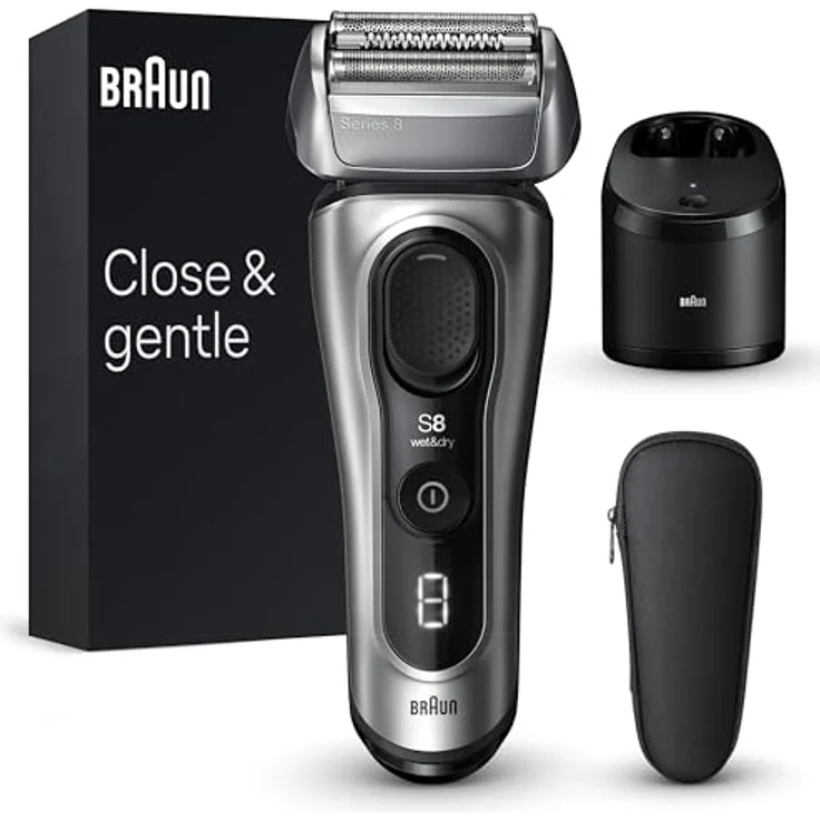 Braun Series 8 Rasierer Herren mit 4+1 Scherkopf, Elektrorasierer, Präzisions-Langhaarschneider, Reinigungsstation, 60 Min Laufzeit, Wet & Dry, Geschenk Mann, Made in Germany 8567cc, silber – Bild 1