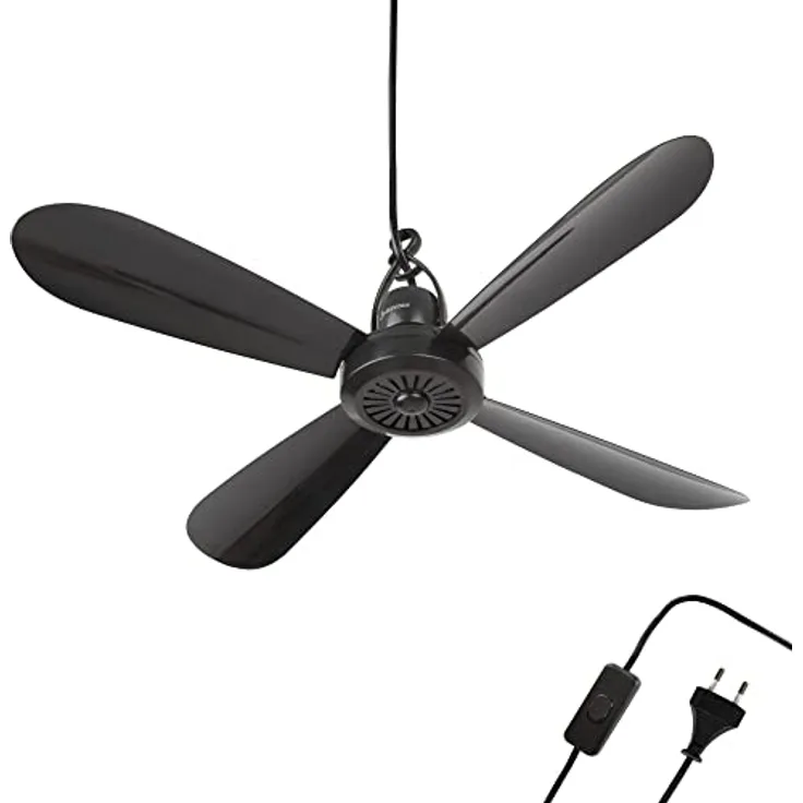 Bestlivings Mobiler Deckenventilator Schwarz, Energiesparend, 220V-240V / 5 Watt, Ø40 cm mit Aufhänger