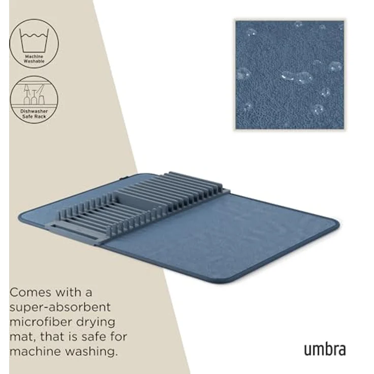 Umbra Udry Geschirr-Abtropfgestell mit Mikrofaser-Abtropfmatte, faltbar und platzsparend, schieferblau – Bild 5