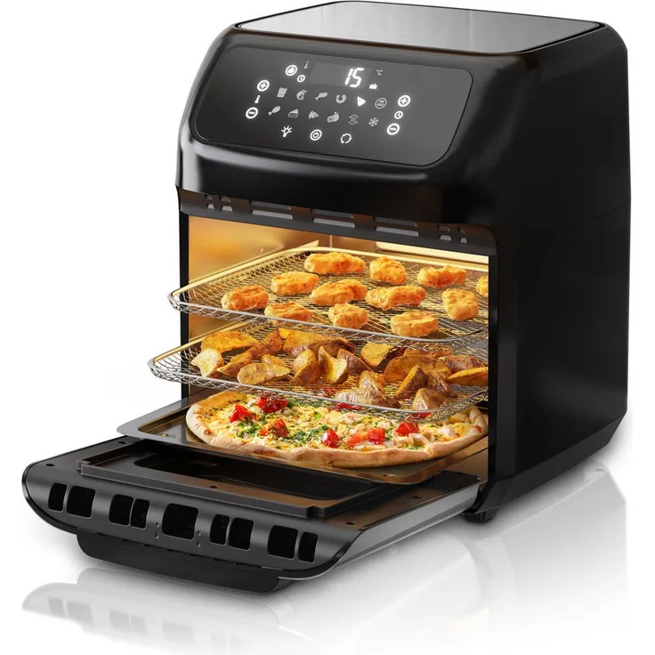 Arendo Heißluftfritteuse, 1800 W, Airfryer, Edelstahl, Umluft Heissluftfritteuse, BPA frei, Multifunktionsofen mit 12 Funktionsprogrammen - 12 L Kapazität, LED-Anzeige, Cool Touch Griff