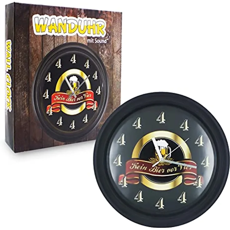 SAFE 39015 Kein Bier vor Vier Uhr Wanduhr lustig - kein Bier vor 4 Uhr für Dein Partykeller mit Sound | 32 cm
