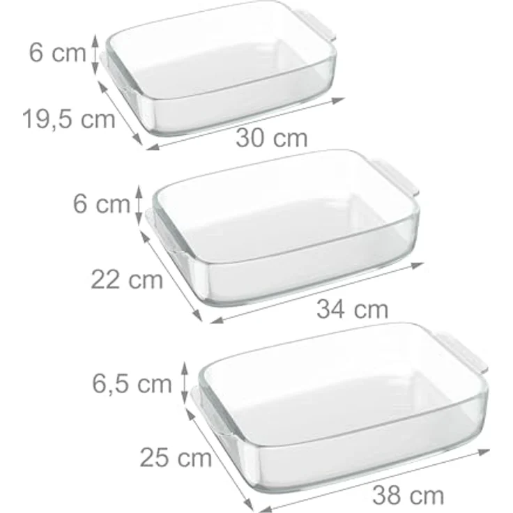 Relaxdays Auflaufform Set, Glas, 3 Größen, eckig, Ofenform für Lasagne, Gratin, Tiramisu, spülmaschinenfest, transparent – Bild 4