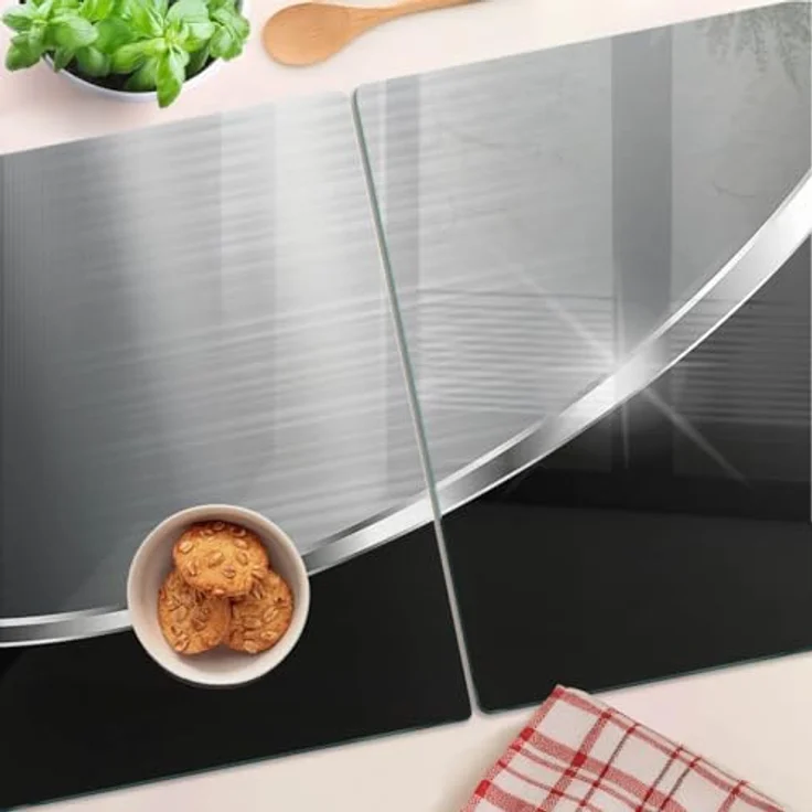 Tulup Schneidbrett Glas 2er Set, 40x52 cm, hitzebeständig, rutschfest mit Silikonfüßen, antibakteriell und lebensmittelecht, dekorativ für die Küche - Textur – Bild 4