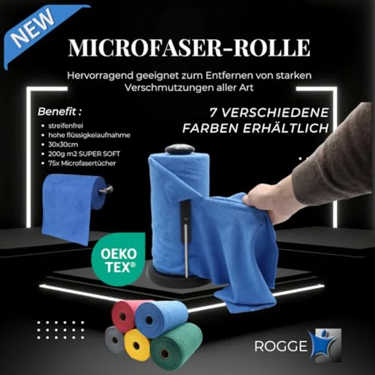 ROGGE Easy CLEAN Mikrofaser Rolle, 75x Reinigungstücher, 30 x 30 cm, 200 Gr/m², blau, supersoft für Küche, Bad, Auto und Werkstatt – Bild 2