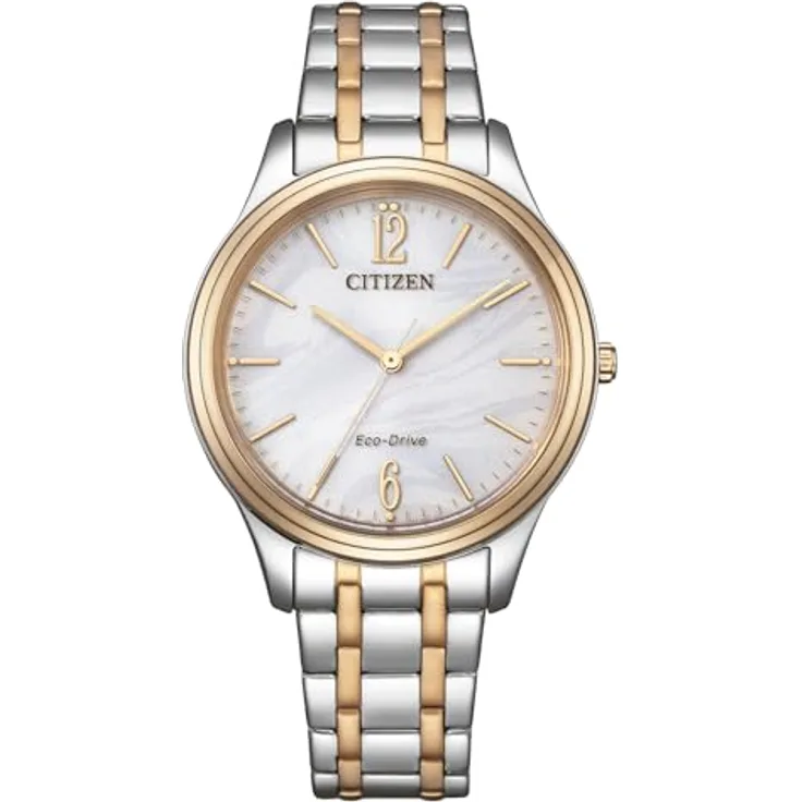 CITIZEN EM0416-78A Eco-Drive Solar Bicolor Damenuhr mit Edelstahl Gliederband, Rosegoldfarbene Akzente