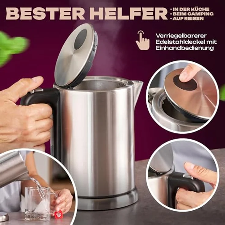 ProfiCook PC-WKS 1106 Edelstahl-Wasserkocher, 1 Liter, maximal 1850-2200 Watt, Wasserstandsanzeige, inox – Bild 3