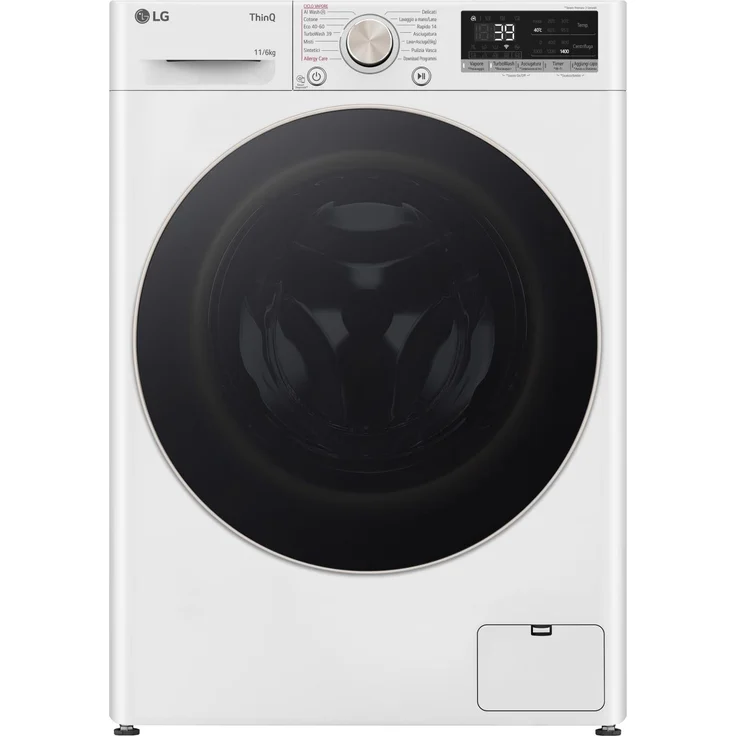 LG D4R7011TSWG Waschtrockner Freistehend, 11 kg Wasch- und 6 kg Trockenkapazität, 1400 U/min, Inverter Direct Drive, Schwarz-Weiß, Energieeffizienzklasse D