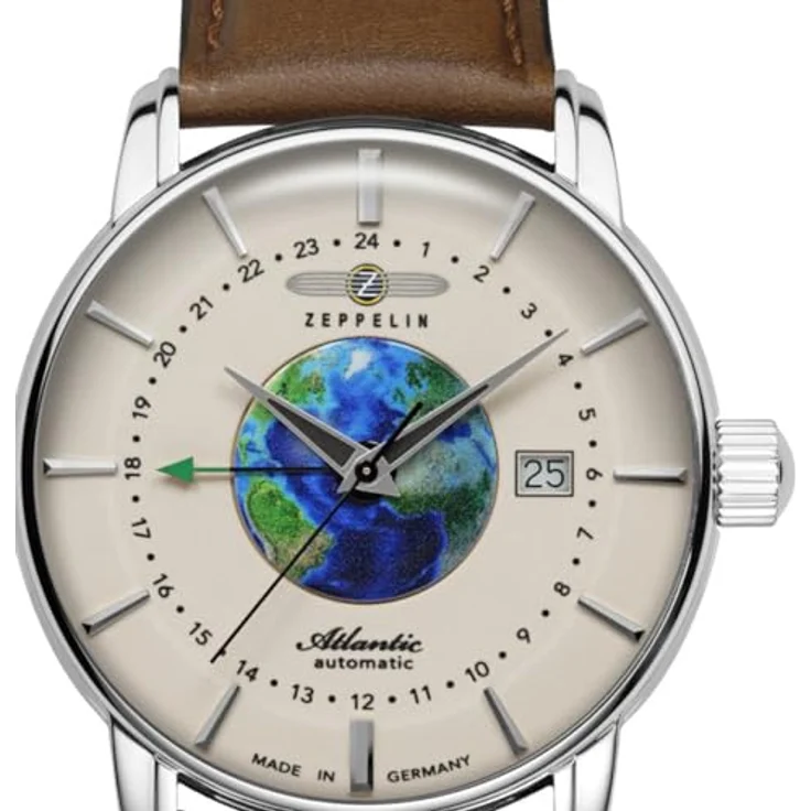 Zeppelin Herrenuhr Serie Atlantic Automatik mit GMT und braunem Lederarmband 8468-5 – Bild 3