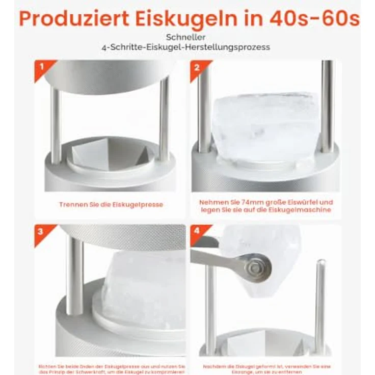 VEVOR Eispresse Eiskugelformer Set 65 mm, Luftfahrt-Aluminium, inklusive Zange & Abtropfschale, Diamond Eisballmaker für Whisky und Cocktails – Bild 3