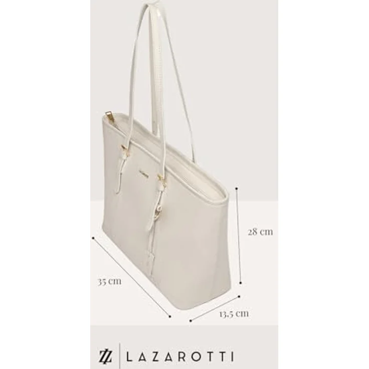 Lazarotti Bologna Leder Shopper Tasche, 100% Leder, beige, 35 cm x 13.5 cm x 28 cm – Bild 3