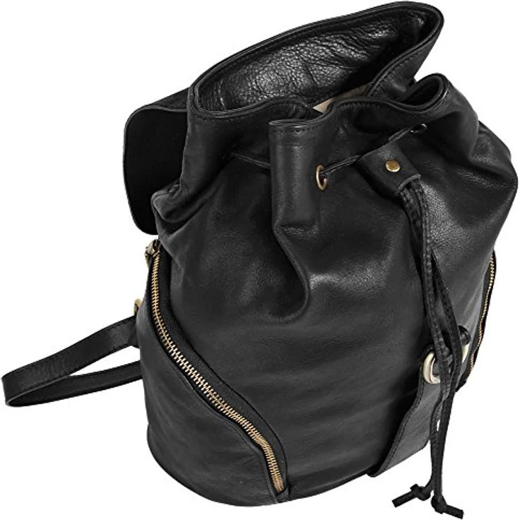 forty° Cityrucksack, echt Leder, Made in Italy, geräumig mit goldfarbenen Metallbeschlägen, schwarz – Bild 7