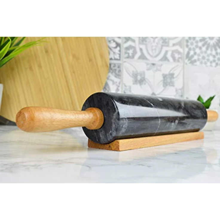 Teigroller aus Marmor mit Ständer 46x6cm Teigrolle Ausroller Nudelrolle 2kg – Bild 5
