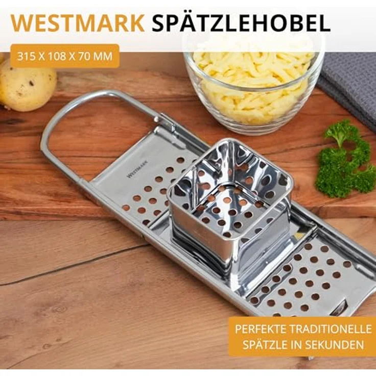 Westmark Spätzlehobel Knöpfle Inox, Edelstahl-Spätzlereibe mit Schlitten für feine Knöpfle & Spätzle, Silber, 31,5 cm – Bild 2