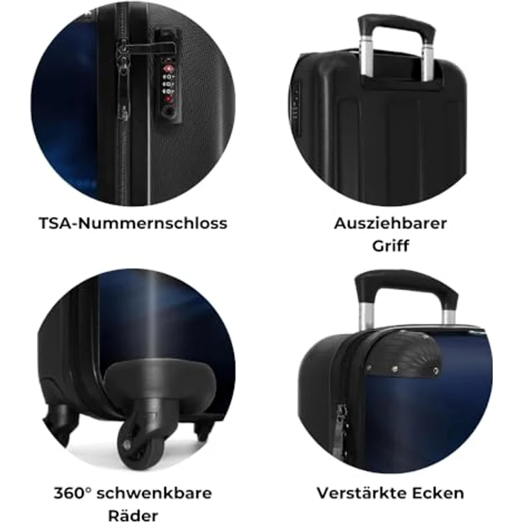 NoBoringSuitcases.com© Kinderkoffer Auto, blauer Trolley mit 36 Liter Stauraum, 4 Rollen, Handgepäck 55x35x20cm – Bild 7