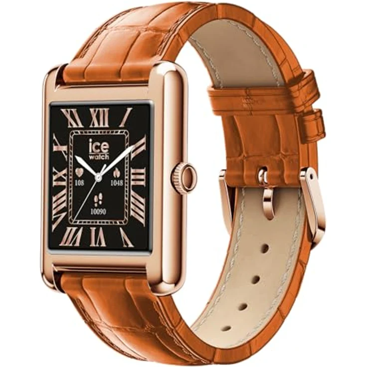 ICE-WATCH Ice smart TKS 2.0, Rose-Gold verbundene Uhr für Damen mit 1,41 Zoll Touchscreen, schwarzem Zifferblatt und Braun-Lederarmband, Bluetooth, Herzfrequenzmesser, 5 bar wasserdicht, 025383 – Bild 2