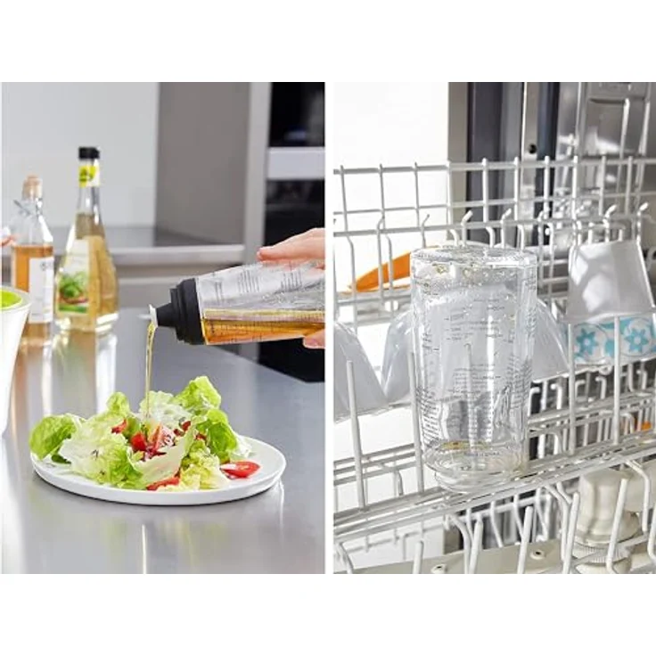 Leifheit Dressing Shaker, hochwertige Glasflasche mit verschiedenen Rezepten für Salatdressings, Messbecher mit tropffreien Ausguss, spülmaschinengeeigneter Dressingbehälter – Bild 4