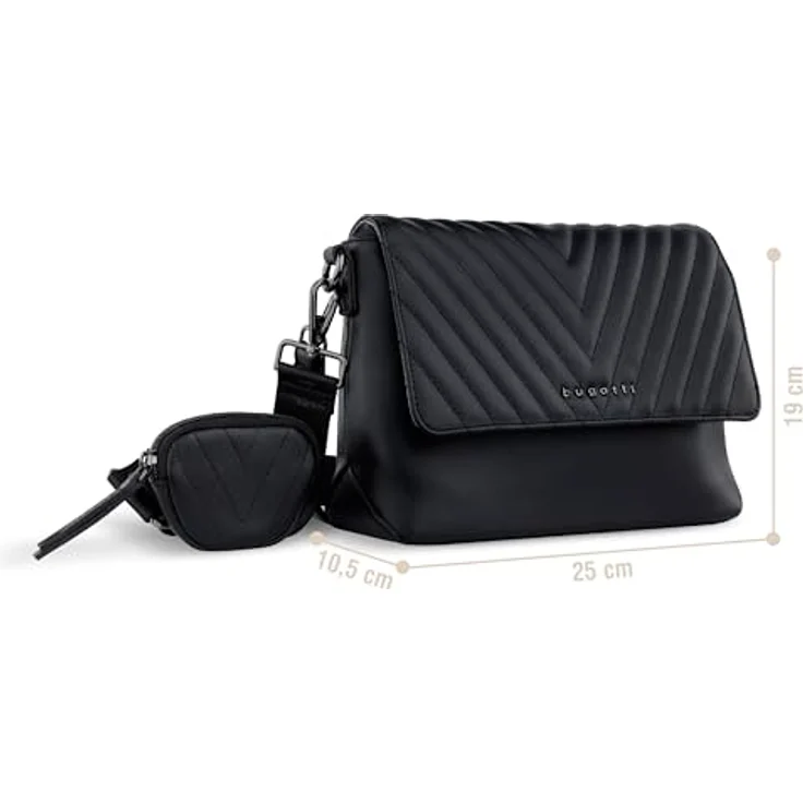 Bugatti Bodybag Sira Crossover Bag Large II, stylishe Umhängetasche aus Kunstleder mit V-Steppung, schwarz – Bild 2