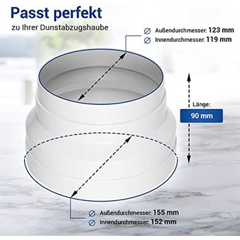 Abluftschlauch Adapter 150mm Auf 100mm - Reduzierstück Mit Schlauchschellen Für Lüftung