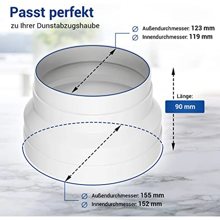 VIOKS Abluftschlauch Adapter 150mm - 125mm Reduzierstück für Abluftrohr Dunstabzugshaube, Abluftschlauch Verbinder für PVC Lüftungsschlauch 150mm – Bild 3