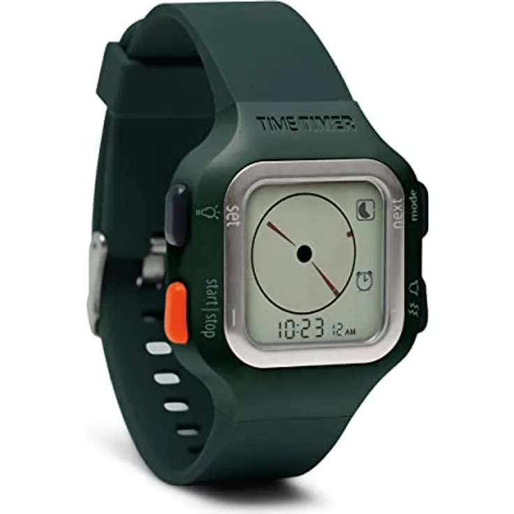 Time Timer Watch Visueller Analoger und Digitaler 12-Stunden- oder 24-Stunden-Countdown-Timer für Produktivität, Lernen, Testdurchführung und Workout-Tracker (Sequoia Green, Large), TTW8AB-LRG-W