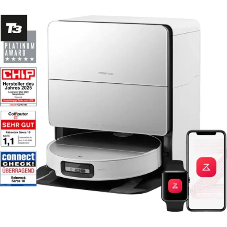 Roborock Saros 10, Staubsauger Roboter mit RockDock Ultra, weiss