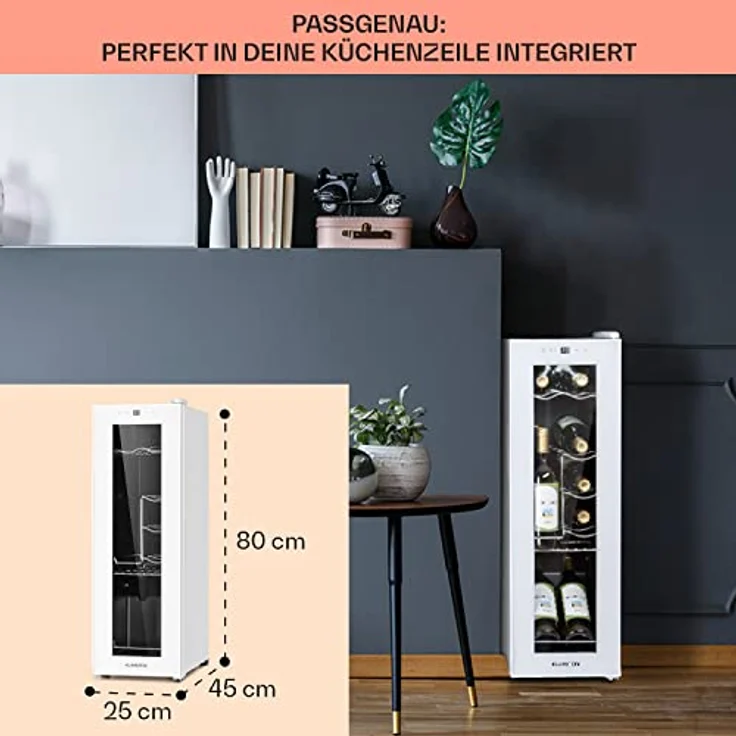 Klarstein Shiraz 12 Slim Uno Weinkühlschrank, freistehend, weiß, 12 Flaschen, Touch, 5 - 18 °C, LED, Energieklasse G – Bild 6