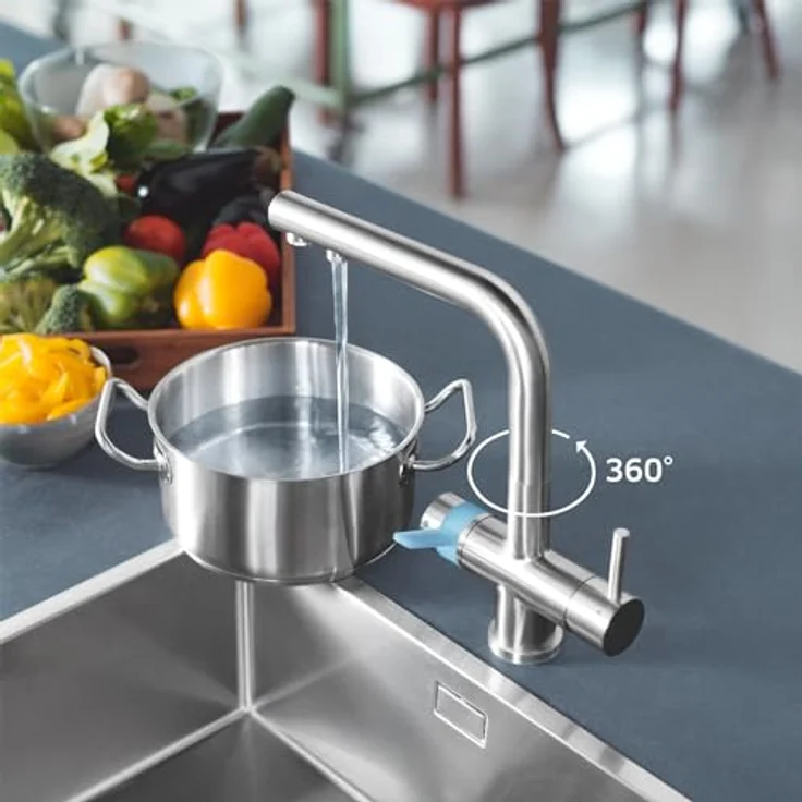 BRITA 3-Wege-Küchenarmatur (Edelstahl, eckig) mit BRITA P 1000 Wasserfilter - Wasserfilterarmatur für gefiltertes und ungefiltertes Wasser – Bild 3