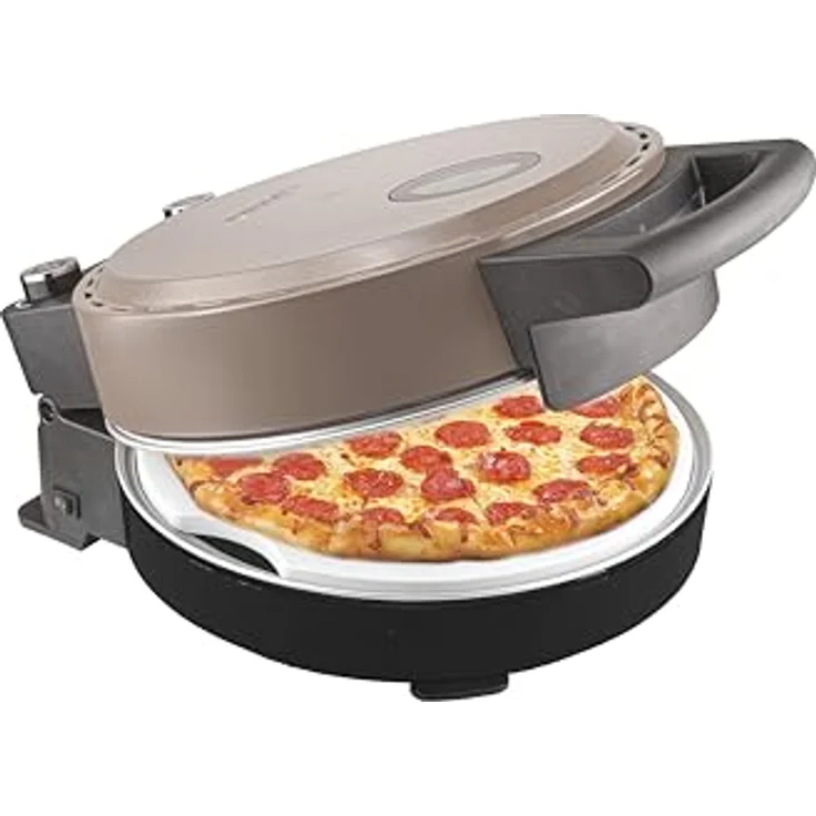 Bestron Pizzaofen APZ500SAT, elektischer Pizzaofen mit bis zu echten 320°C Höchsttemperatur, inkl. Schamottstein & 2 große Holzspatel, Satin Collection, Beige – Bild 1