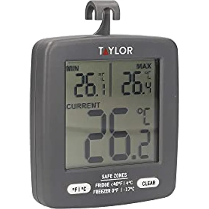Taylor Pro Digital Fridge Freezer Thermometer w/Energy Saving Min/Max Temperature Display, Plastic, 7.5 x 8cm