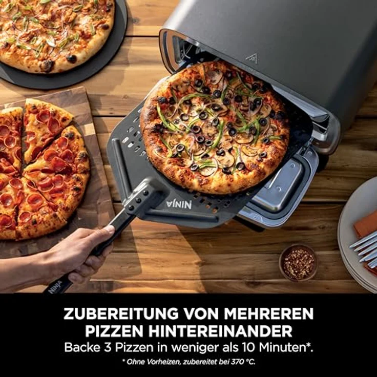 Ninja MO201EU, 4-in-1 Outdoor-Elektro-Pizzaofen und Heißluftfritteuse, für 30 cm Pizzen, Edelstahl, 370 °C – Bild 4