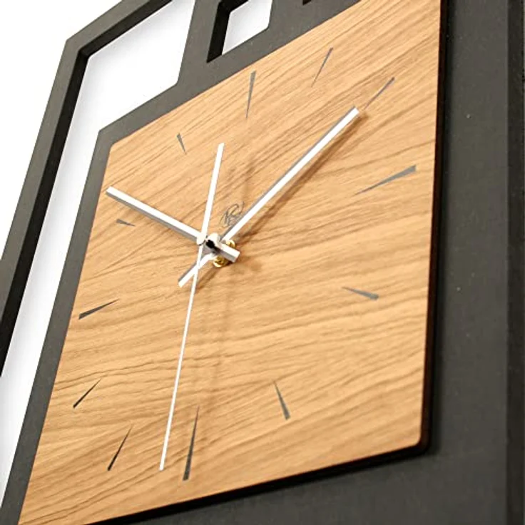 Kreative Feder Designer-WANDUHR aus Holz Größe ca.46,5x59 cm schwarz-braun - Designeruhr mit flüsterleisem Uhrwerk (leises Funkuhrwerk) – Bild 3