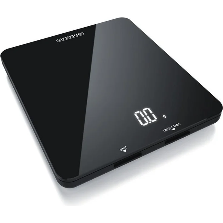 Arendo Küchenwaage digital, HiGloss Glasoberfläche, 5 kg, Tara-Zuwiegefunktion, LED Display, 19 x 16,5 cm, Auto Off