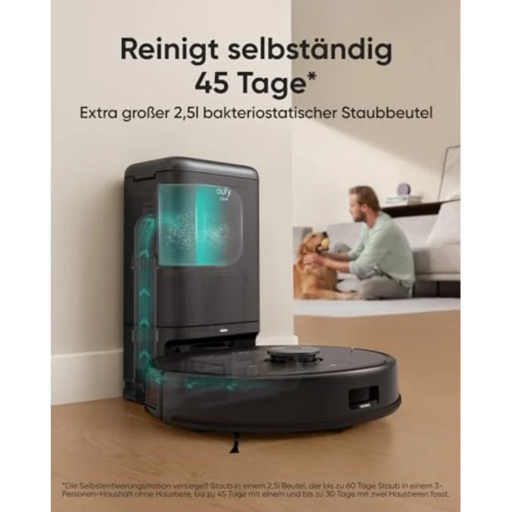 eufy X8 Pro Saugroboter mit Wischfunktion und Selbstentleerungsstation, Twin-Turbine™ 2× 4.000Pa Saugkraft, aktiver Entwirrungs-Bürste und iPath™ Laser-Navigation für Teppichreinigung von Tierhaaren – Bild 4