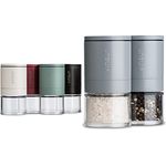 Vinsun Salz- und Pfeffermühle 2er Set Grau - Keramikmahlwerk verstellbar, manuell - Kleine Mühlen mit Deckel ø51x100mm - Edelstahl, Acrylglas - Gewürzmühlen