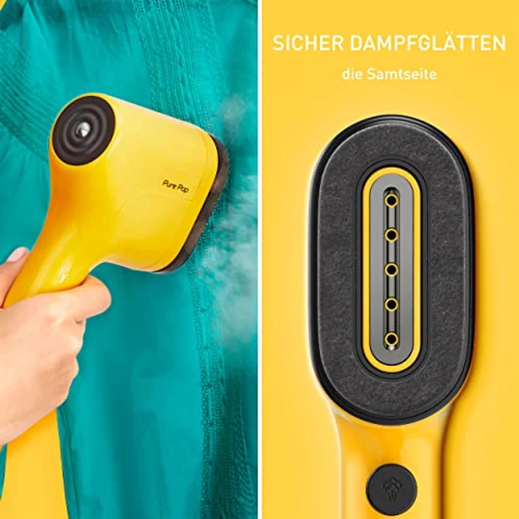 Tefal DT2026 Pure Pop Dampfbürste | 1300 W | 70 ml Wassertank | entfernt bis zu 99,99% der Viren/Bakterien/Keime | schnelles Aufheizen | 20 g/Min. kontinuierliche Dampfabgabe | Gelb/Schwarz – Bild 5
