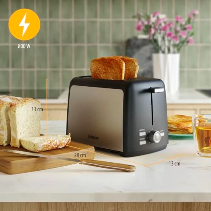 Tristar Haushaltsgeräte TriStar Toaster Edelstahl (BR-1058) - Kompakter Toaster mit Brötchenaufsatz und Abbruchfunktion, schwarz – Bild 3