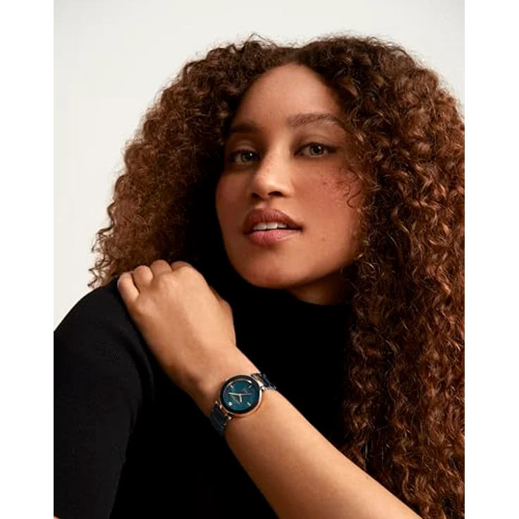 Anne Klein Damen-Uhr Quarz, blau Perlmutt mit roségoldenem Gehäuse und Keramik-Armband – Bild 4