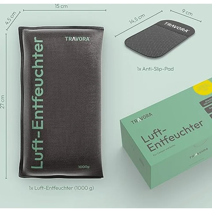 TRAVORA Luftentfeuchter Auto Kissen 1 kg mit Anti-Rutsch Pad - wiederverwendbar - extra groß – Bild 4