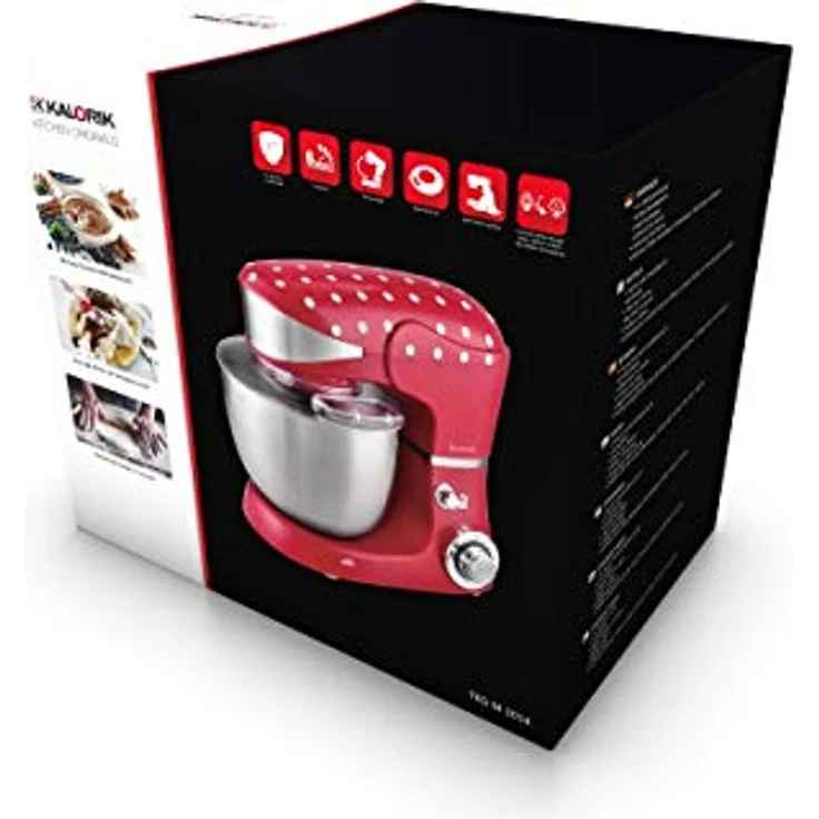 Team Kalorik TKG M 3014 Design-Küchenmaschine mit Edelstahl-Schneebesen, Druckgussrühr- und -knethaken | 6 Geschwindigkeiten, Kunststoff, 5 liters, Rot – Bild 7