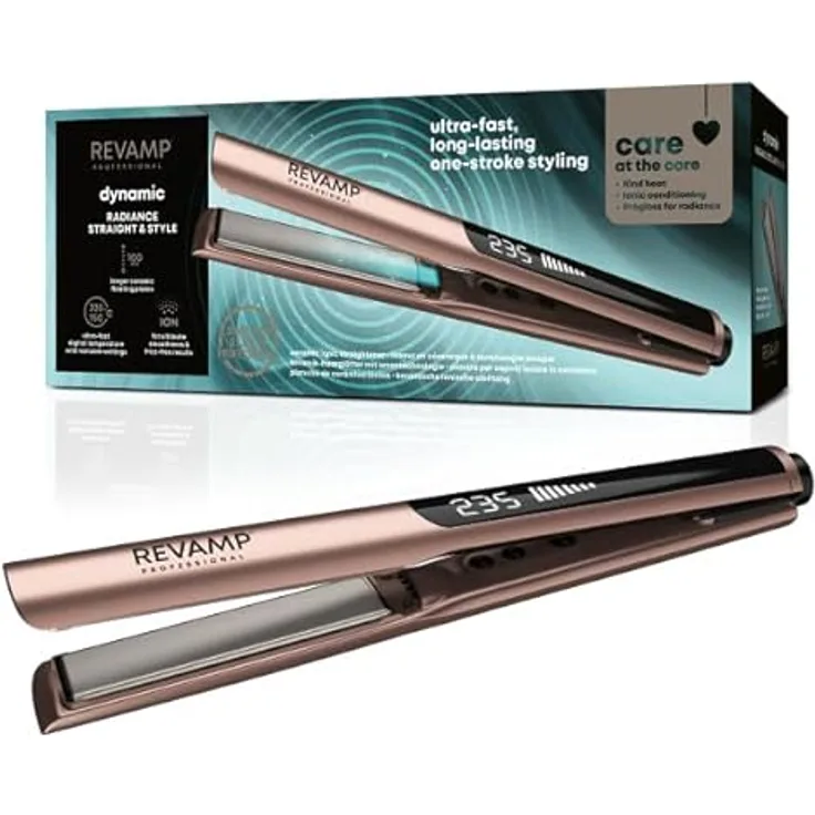 REVAMP Dynamic Radiance Straight & Style Ionen Glätteisen Keramik - extra lange Platten für One-Stroke-Styling, Wellen & Locken - professioneller Haarglätter in Weiß
