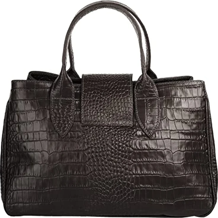 Cluty Leder Damen Handtasche mit Croco-Prägung, braun, zwei Tragegriffen und abnehmbarem Schulterriemen – Bild 4