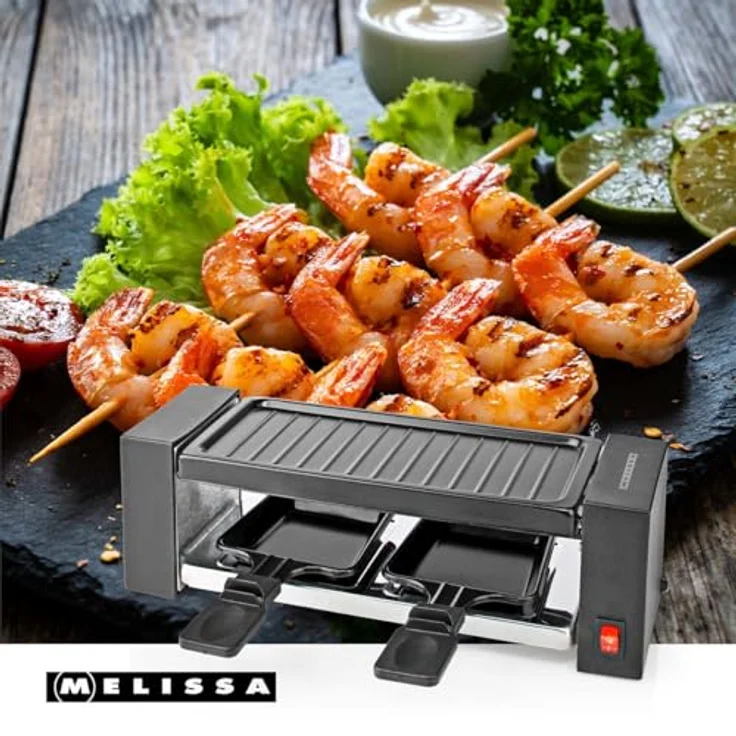 Melissa 16300031 Raclette Schwarz, kompakt für 2 Personen mit abnehmbarer Grillplatte und Antihaftpfannen – Bild 8