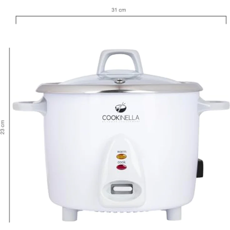 KeMar Kitchenware Reiskocher KRC-200, 500 W, Edelstahl Innentopf, Glasdeckel, 1,4 L Kapazität, inkl. Bambuslöffel, Weiß – Bild 5