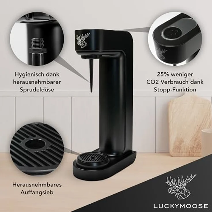 Luckymoose Infinity Wassersprudler mit 2x 1,25L Edelstahlflaschen - Spart bis zu 25% CO2 dank Stopp-Automatik - Flaschen spülmaschinenfest & ohne Ablaufdatum, Pink nicht passend – Bild 3