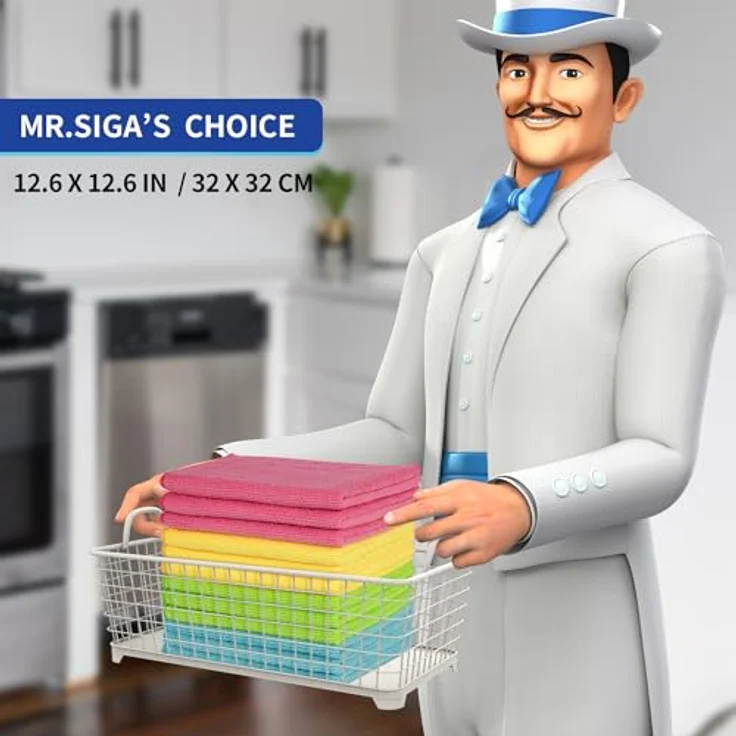 MR.SIGA Mikrofasertücher, streifenfreie Reinigungstücher, 12er Pack, ultraweiche und saugfähige Mikrofaser, 32 x 32 cm – Bild 2