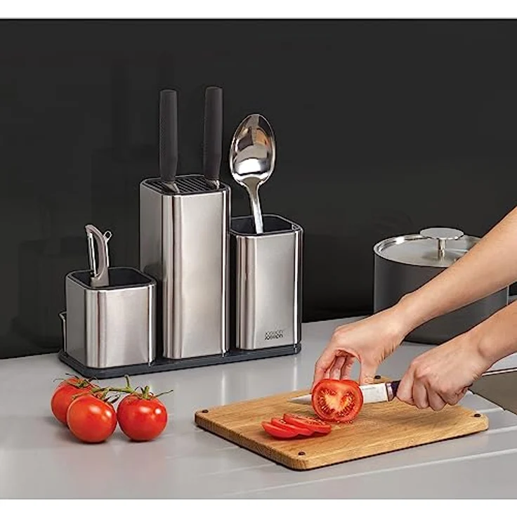 Joseph Joseph CounterStore - Küchenorganisator, Utensilienhalter aus Edelstahl und Schneidebrett aus Eichenholz – Bild 2