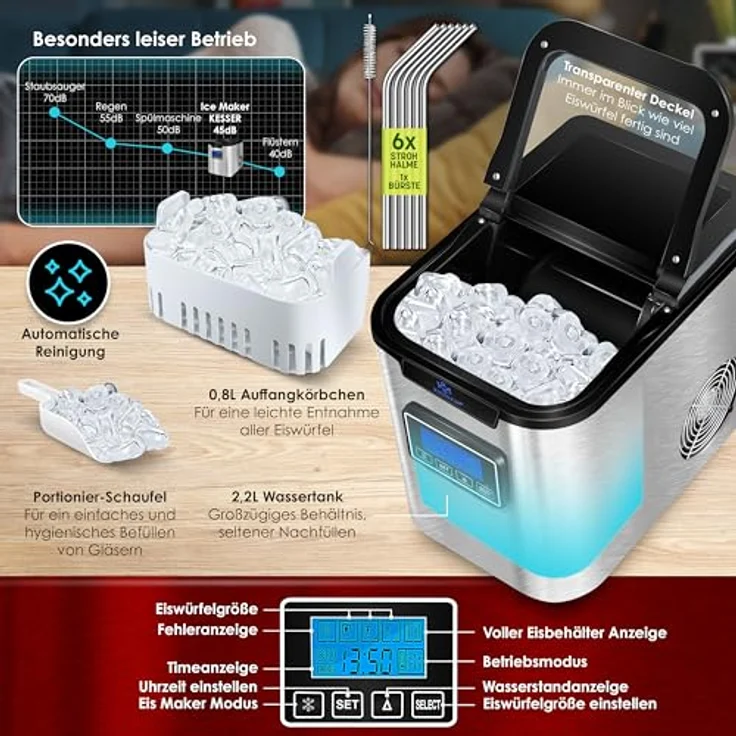 Kesser Eiswürfelbereiter Eiswürfelmaschine Edelstahl 150W – Bild 6